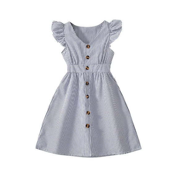 Fesfesfes Summer Dress for Girls New Short Sleeved Doll Neck Cute Princess Bow Dresses for Comfortable and Versatile Outfits 2-7 Years(Navy#3,9 Years)