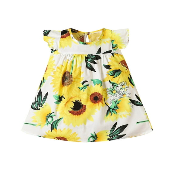 Fesfesfes Summer Dress for Girls New Short Sleeved Doll Neck Cute Princess Bow Dresses for Comfortable and Versatile Outfits 2-7 Years(Yellow#1,12 Months)