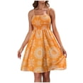 thumbnail image 1 of Fesfesfes Summer Dresses for Women Floral Printing Boho Sling Dress Casual Pleated Tube Top Knee Length Dress Off Shoulder Sleeveless Spaghetti Straps Beach Dress, 1 of 5