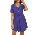 thumbnail image 1 of Fesfesfes Summer Dresses for Women V Neck Buttons Short Sleeve Dress Casual Solid Color Knee Length Dress, 1 of 5