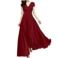 thumbnail image 1 of Fesfesfes Summer Dresses for Women V Short Sleeve Evening Gowns Casual Solid Color Party Dress Semi Formal Long Dress, 1 of 8
