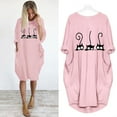 thumbnail image 1 of Fesfesfes Summer Dresses for Womens Loose Cat Print Jumper Dress Oversized Long Sleeve Robe Tunic Dress with Pocket, 1 of 4