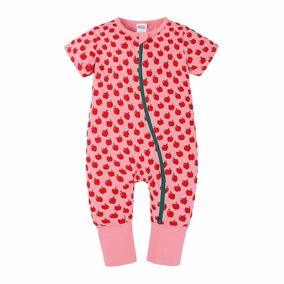 Fesfesfes Summer Jumpsuit Newborn Infant Onesie Baby Girls Boys Bodysuit Short Sleeve Onesie Printed Zipper One-piece Romper Jumpsuit