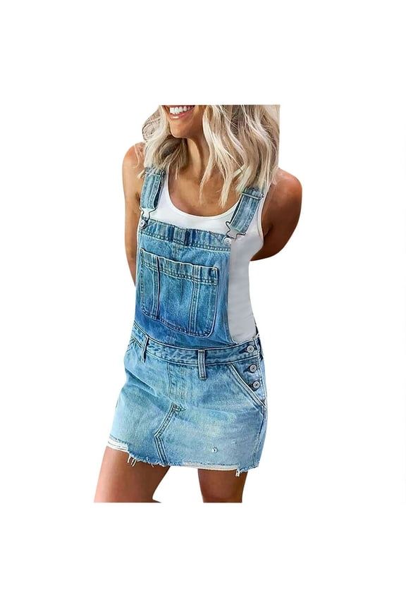 Summer Jumpsuit for Women Denim Jeans Suspender Skirts Pinafore Slim Mini Short Mini Dress Weather with T Shirt