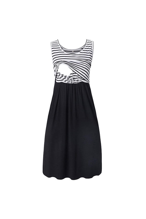 Summer Maternity Dress Short Sleeve Round Neck Breastfeeding Friendly Comfortable Pregnancy Skirt Dress for Women Casual Outfit