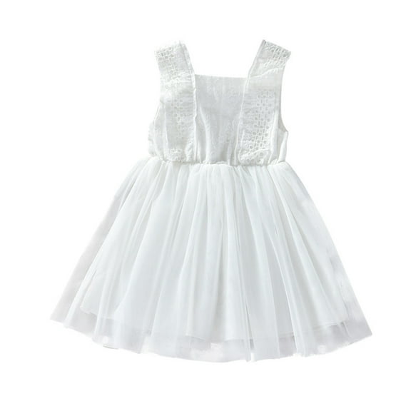Fesfesfes Summer New Girls' Gauze Dress 2-14 Years Solid Color Sleeveless Stylish White Princess Dress for Comfortable and Versatile Wear(White,6 Years)