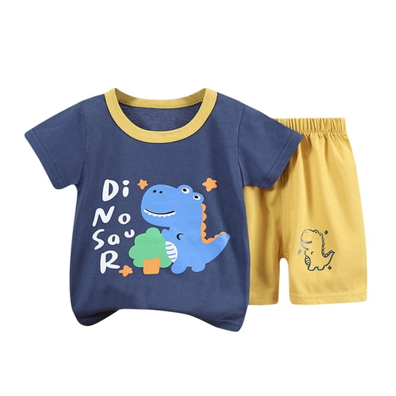 Fesfesfes Summer Outfits Boys Girls Suits Casual Short Sleeve Tops Bottom Set Printed Toddler Outfit Sets