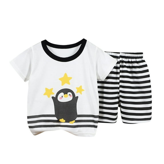 Fesfesfes Summer Outfits Boys Girls Suits Casual Short Sleeve Tops Bottom Set Printed Toddler Outfit Sets
