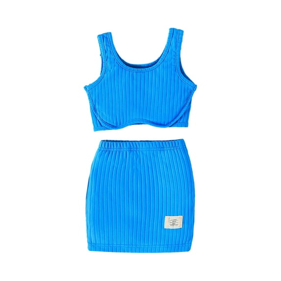 Fesfesfes Summer Outfits For Teen Girls 4-7 Years Summer Bright Color Short Top + Solid Color Short Skirt Girls' Suit 7-8 Years