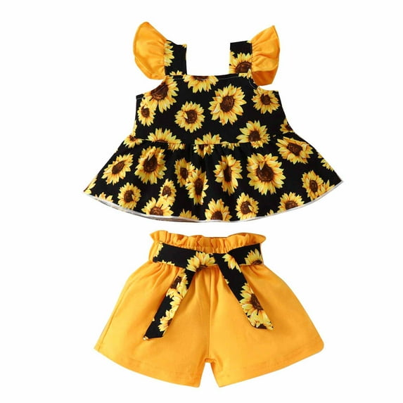 Fesfesfes Summer Outfits For Girls Middle School 0-24 Months Toddler Baby Sling Set Women's Treasure Summer Flower Sling Cute Cotton Shorts Headband 18-24 Months