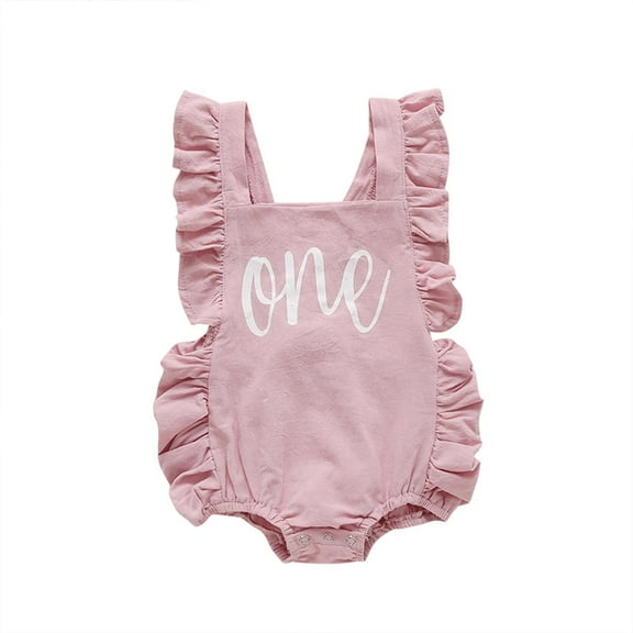 Fesfesfes Summer Rompers Baby Girls Letter Printed 1st Birthday Gift Sleeveless Jumpsuit Casual Bodysuit Onesie