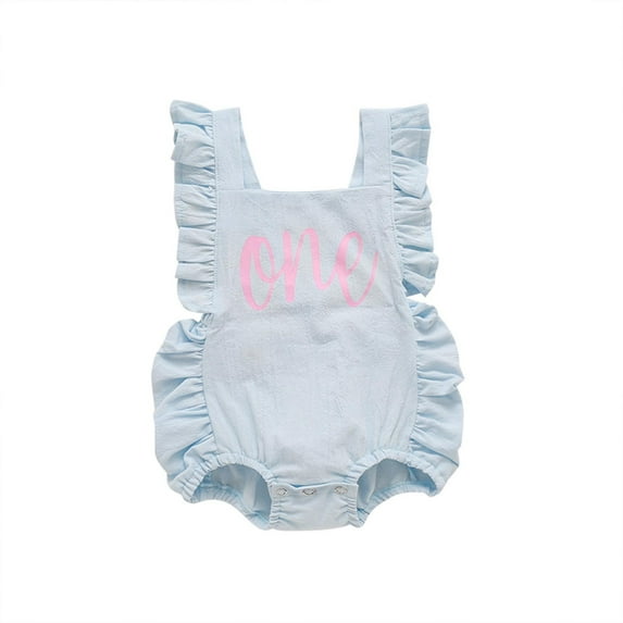 Fesfesfes Summer Rompers Baby Girls Letter Printed 1st Birthday Gift Sleeveless Jumpsuit Casual Bodysuit Onesie