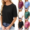 thumbnail image 1 of Fesfesfes Summer Shirts for Women's Fashion Solid Casual T-shirt Short Sleeves Blouse Round Neck Casual Button Tops Summer Tops XL(US:10), 1 of 9