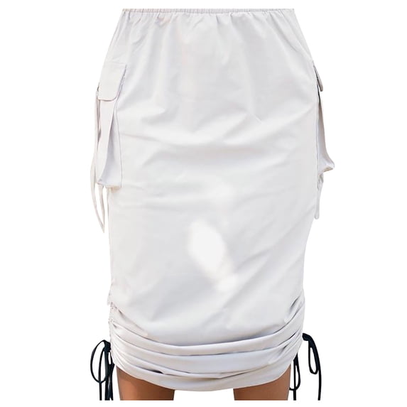Fesfesfes Summer Skirts for Women Work Clothes Tight Waist Tie Pleating Skirt with Pocket
