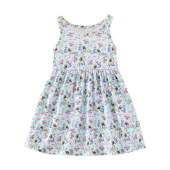 Fesfesfes Summer Sleeveless Dress for Toddler Baby Girls Graphic Print Children's Dresses for Comfortable and Adorable Wear 6Months -7 Years(Blue#1,1-2 Years)