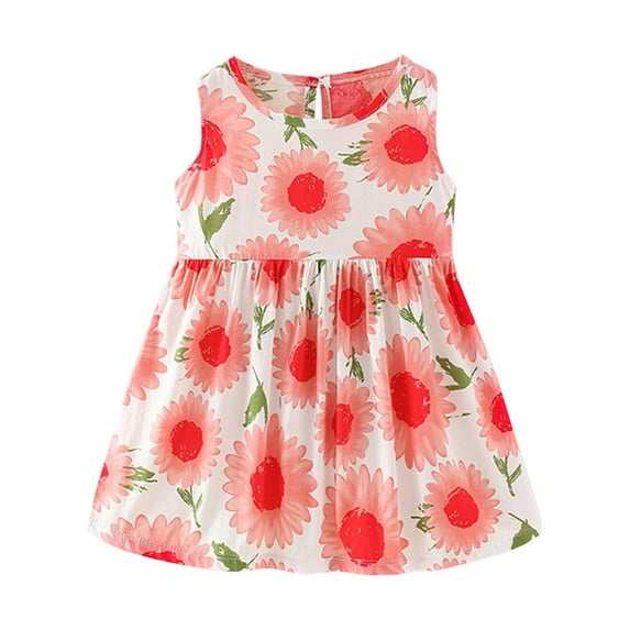 Fesfesfes Summer Sleeveless Dress for Toddler Baby Girls Graphic Print Children's Dresses for Comfortable and Adorable Wear 6Months -7 Years(Red,5-6 Years)