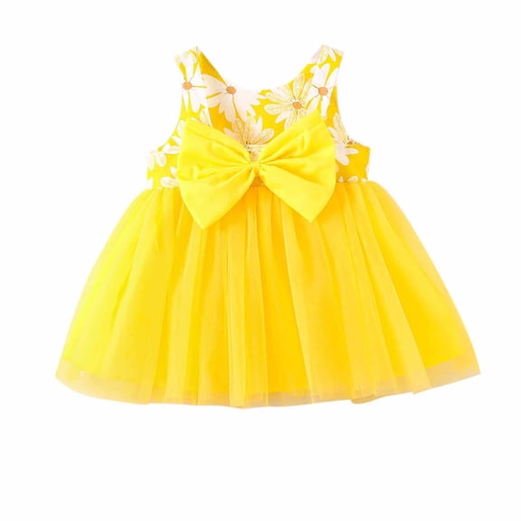 Fesfesfes Summer Toddler Girls' Embroidered Short Sleeve Dress Above-Knee Casual Playwear and Party Outfit,Breathable Lightweight Spring Summer Clothes for Baby(Yellow,18 Months)