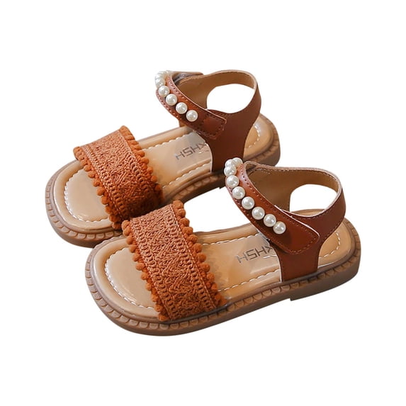 Fesfesfes Summer Toddler Girls Pearl Princess Sandals,Soft Flexible Non-slip Casual Shoes,Breathable Cloth Upper Beach Travel Sandals,Cute Footwear for Vacation Daily
