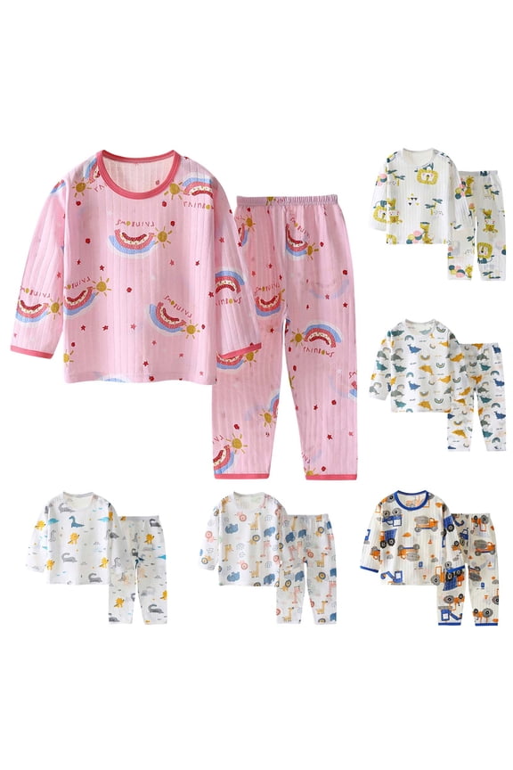 Summer Toddler PJS Kids Baby Girls Boys' Loungwear Casual Long Sleeve Shirts and Shorts Sets Thin Air-conditioned Sleepwear Home Clothing