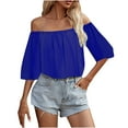 thumbnail image 1 of Fesfesfes Summer Tops for Womem Casual Tops Women's One-Shoulder Solid Color Top Three-Quarter Sleeve Top Blouse T-shirt Off-the-Shoulder Tunic Blouse On Sale, 1 of 9