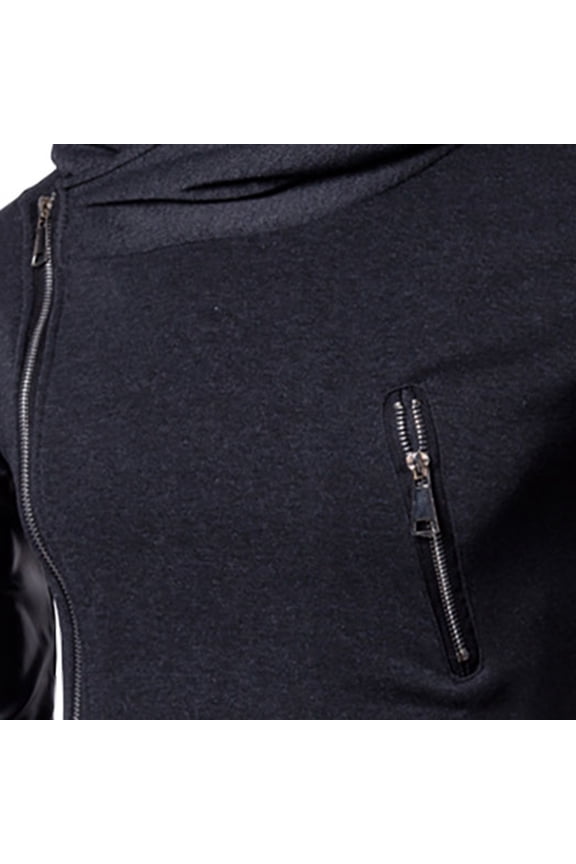 Sweater Jacket for Men Casual Diagonal Zipper Hoodie Jacket Leather Slim Hooded Jacket Outerwear Coat