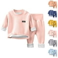 thumbnail image 1 of Fesfesfes Sweater Outfit For Boy and Girls Childrens Round Neck Velvet Long Sleeved Elastic Waist Long Pants Pajamas Two-piece Set, 1 of 4
