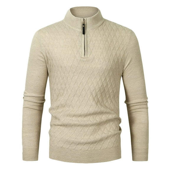 Fesfesfes Sweater for Men Casual Solid Pullover Half Turtleneck Zip Knit Long Sleeve Sweater