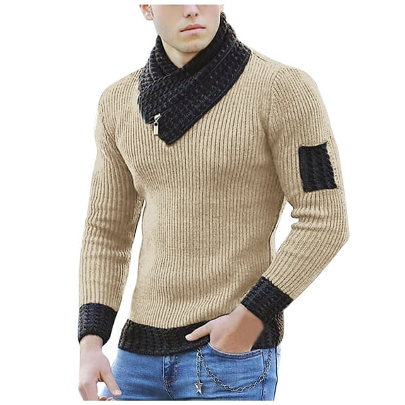 Fesfesfes Sweater for Men Fashion Casual Button Long Sleeve Casual Solid Turtleneck Sweater Blouse Holiday Saving