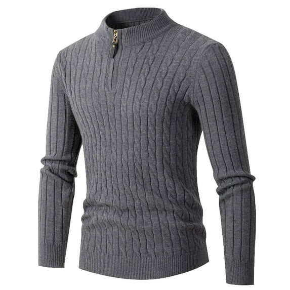Fesfesfes Sweater for Men Half Turtleneck Zip Knit Sweater Long Sleeve Rib Bottom Hem Shirt On Sale
