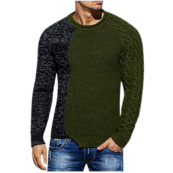 Fesfesfes Sweater for Men Winter New Fashion Casual Patchwork Color Low Round Neck Knit Sweater Clearance Under 10$