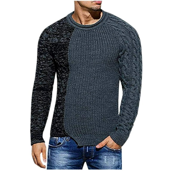 Fesfesfes Sweater for Men Winter New Fashion Casual Patchwork Color Low Round Neck Knit Sweater Under 10$