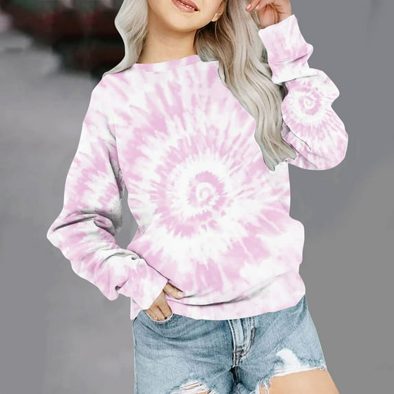 Fesfesfes Sweatshirt for Big Girls Casual Tie Dye Print Sweatshirt Children Long Sleeve Shirts Fall Clothes Pullover Sweatshirts