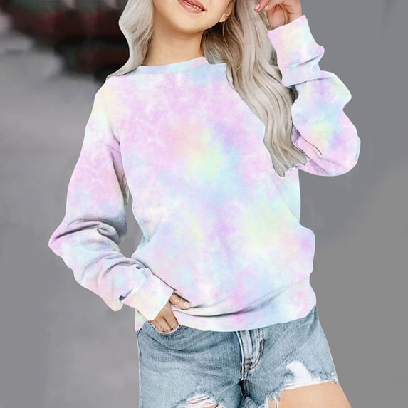 Fesfesfes Sweatshirt for Big Girls Casual Tie Dye Print Sweatshirt Children Long Sleeve Shirts Fall Winter Pullover Sweatshirts