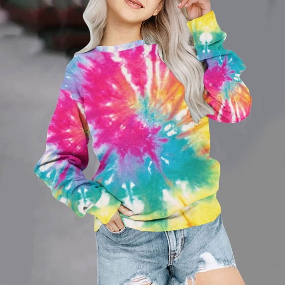 Fesfesfes Sweatshirt for Big Girls Casual Tie Dye Print Sweatshirt Children Long Sleeve Shirts Fall Winter Pullover Sweatshirts