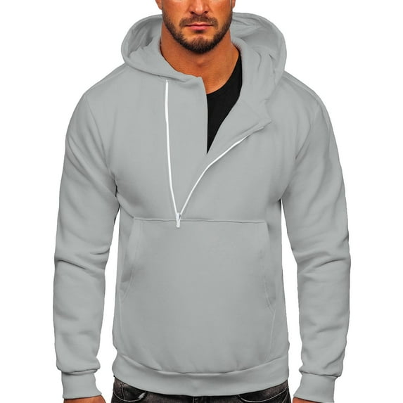 Fesfesfes Sweatshirt for Men Men Fall Sweatshirt With Hood Half Zipper Solid Color Casual Sports Sale Clearance