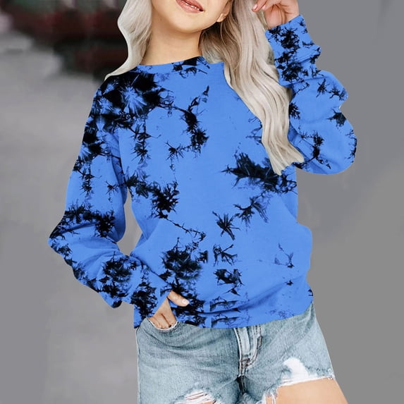 Fesfesfes Sweatshirt for Teen Girls Crewneck Sweatshirt Children Long Sleeve Shirts Tie Dye Print Pullover Sweatshirts
