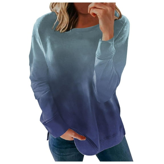 Fesfesfes Sweatshirt for Women Fall And Winter New Gradient Round Neck Sweater T-shirt