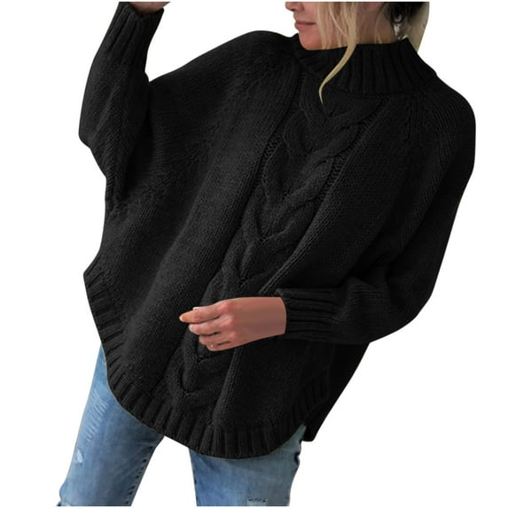 Fesfesfes Sweatshirt for Women Fall And Winter New Loose Doll Sleeve Knit Sweater Solid Color Half Turtleneck Sweater