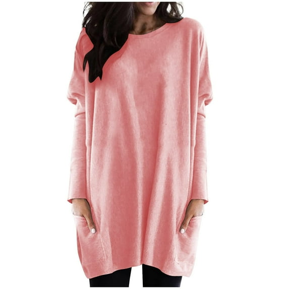 Fesfesfes Sweatshirt for Women Long Sleeve Casual Loose Fit Tunic Tops With Pockets Crewneck Sweatshirts