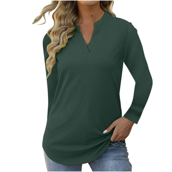 Fesfesfes Sweatshirt for Women Loose Casual Long Sleeve V-Neck Solid Casual Blouse T-shirt Tunic Tops Under $10