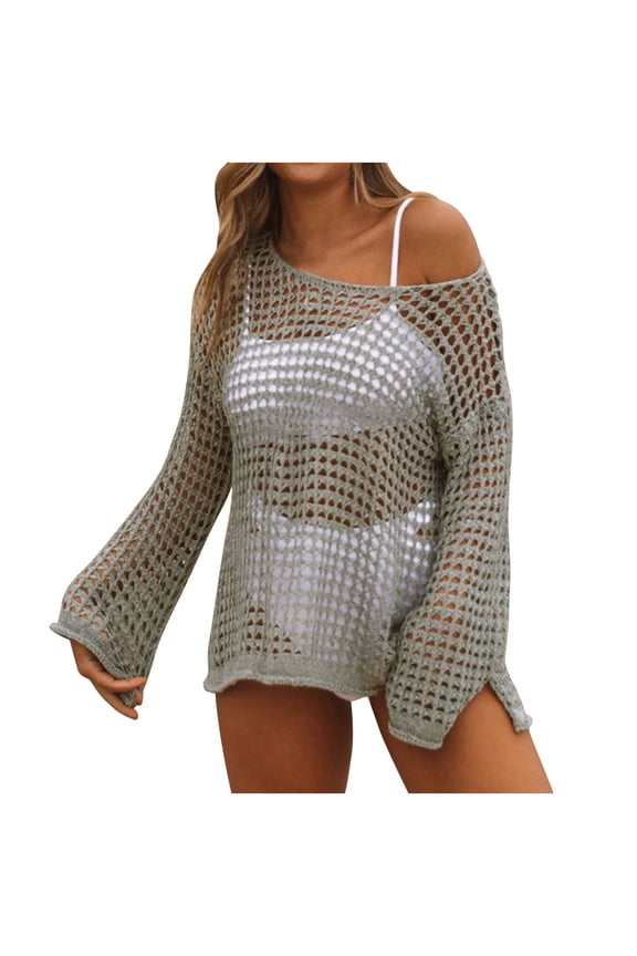 Swimsuit Cover Ups For Women Round Neck Loose Beach Bikini Bathing Suit Sunscreen Shirt Cover Up