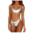thumbnail image 1 of Fesfesfes Swimsuit for Women Women Shiny Metallic Two One Piece Swimsuits Bikini Bathing Suit Vest Jumpsuit, 1 of 6
