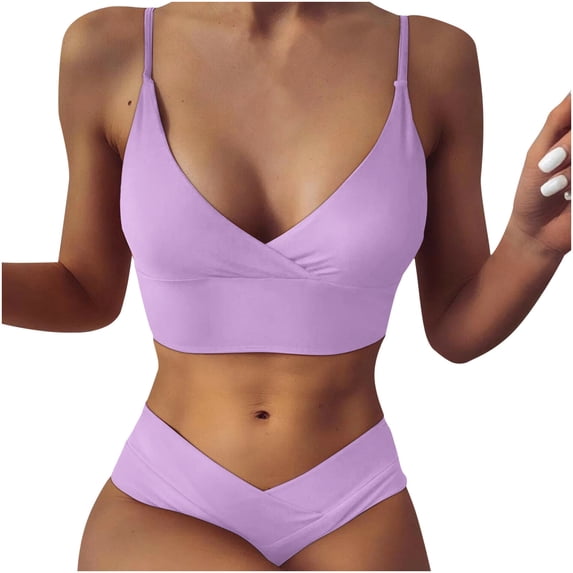 Fesfesfes Swimsuit for Women Women's Bikini Set Swimsuit Two Piece Filled Soild Swimwear Beachwear