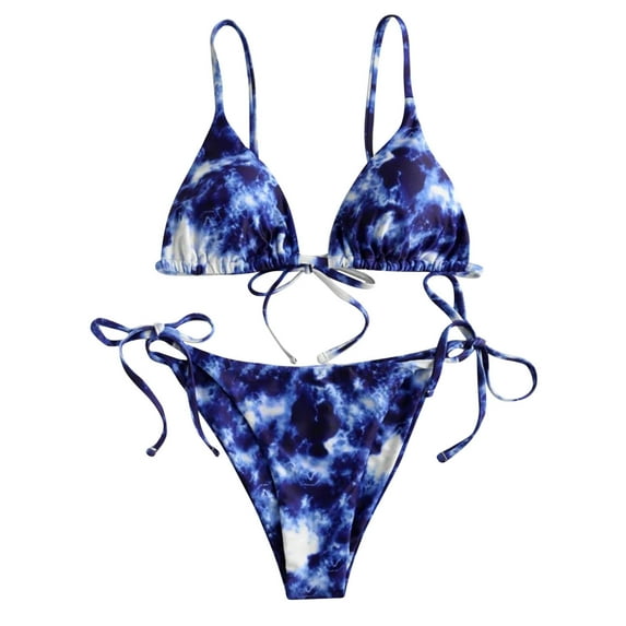 Fesfesfes Swimsuit for Women Women's Tie-Dye Lace Up High Cut Leg Print Bikini Set Two Piece Swimsuit