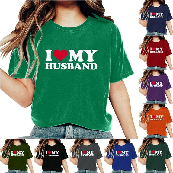 Fesfesfes T Shirt Pack I love my husband Womens Work Tops Girls Short Sleeve Out Blouse Valentine's Day Letter Print Gift Shirt T-Shirt Tops Womens Turtleneck Bodysuit 12(XXL)