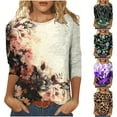 thumbnail image 1 of Fesfesfes T Shirt Pack Women's Summer Casual Crewneck 3/4 Sleeve T-Shirts Floral Print Fit Basic Tops Tees Blouses 4(S), 1 of 6