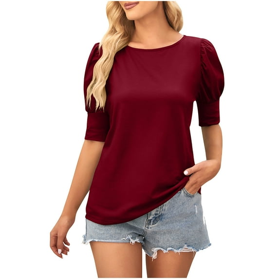 Fesfesfes T Shirt Women's Solid Round Neck Button Loose Casual Short Sleeved T-shirt Women's Short Sleeved Round Neck Top/shirt Womens Short Sleve Shirt 2XL(US:12)