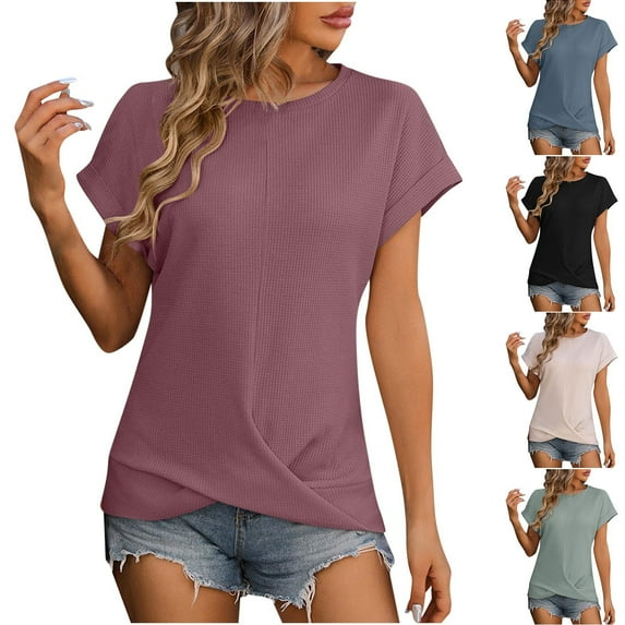 Fesfesfes T Shirt for Women's Fashion Solid V- Neck Short Sleeves Casual T-Shirt Top Workout Shirts for Women 2XL(US:12)