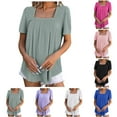 thumbnail image 1 of Fesfesfes T Shirt for Women's Fashionable Square Neck Lace Short Sleeved Casual Solid Color T-shirt Top Dressy Tops for Women XL(US:10), 1 of 4
