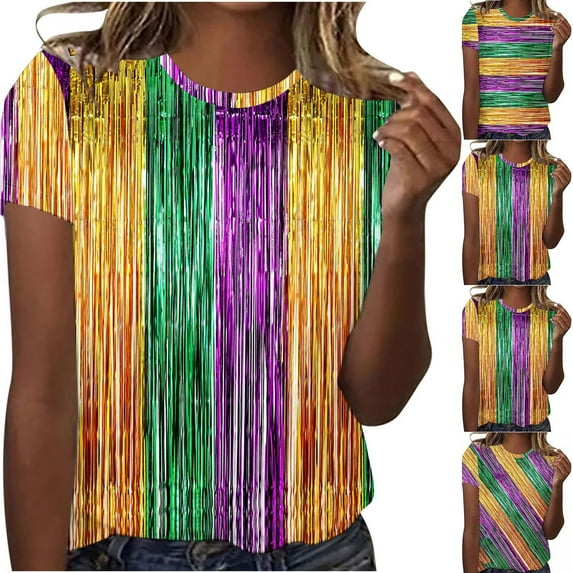 Fesfesfes T Shirts for Women Graphic Women's Leisure Carnival Printed Round Neck Short Sleeve T-shirt Top Womens Tshirts Graphic XL(US:10)